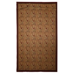 Hand Woven Aubusson Carpet Brown Needlepoint Traditional Wool Area Rug