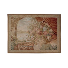 Handgewebter Wandteppich im Aubusson-Stil, 4 x 6, mit Blumen- und Landschaftsmotiv