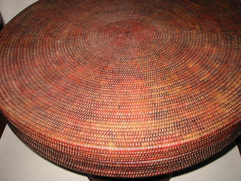 Hand Woven Side Table / Basket with Hand Carved Details For Sale at 1stDibs