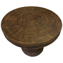 Hand Woven Side Table / Basket with Hand Carved Details