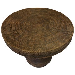 Hand Woven Basket or Side Table with Hand Carved Details