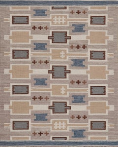 Tapis tissé à la main, bleu et gris, d'inspiration suédoise
