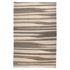 Hand-Woven Brown and Cream Kilim Flat Weave Area Rug 7x10