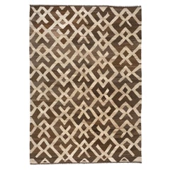 Hand-Woven Brown and Cream Kilim Flat Weave Area Rug