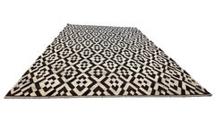 Hand-Woven Brown and Cream Zig-Zag Diamond Kilim Flat Weave Area Rug 10x14