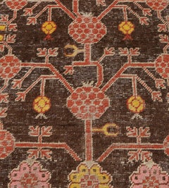 Hand-woven Brown Wool Antique Pomegranate Khotan Runner