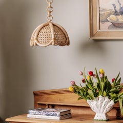 Hand-Woven Cane Webbing and Rattan Scalloped Pendant Light - 28 cm