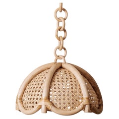 Hand-Woven Cane Webbing and Rattan Scalloped Pendant Light - 28 cm