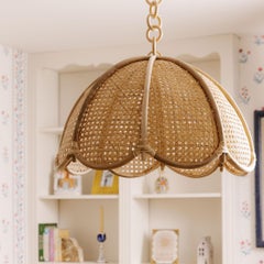 Hand-Woven Cane Webbing and Rattan Scalloped Pendant Light - 50cm