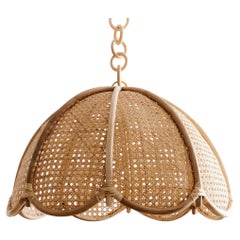Hand-Woven Cane Webbing and Rattan Scalloped Pendant Light - 50cm