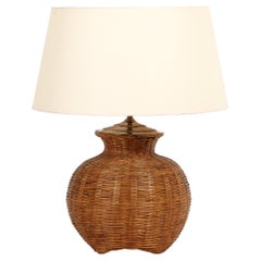 Retro Hand Woven Caned Rattan Table Lamp, France 1970’s