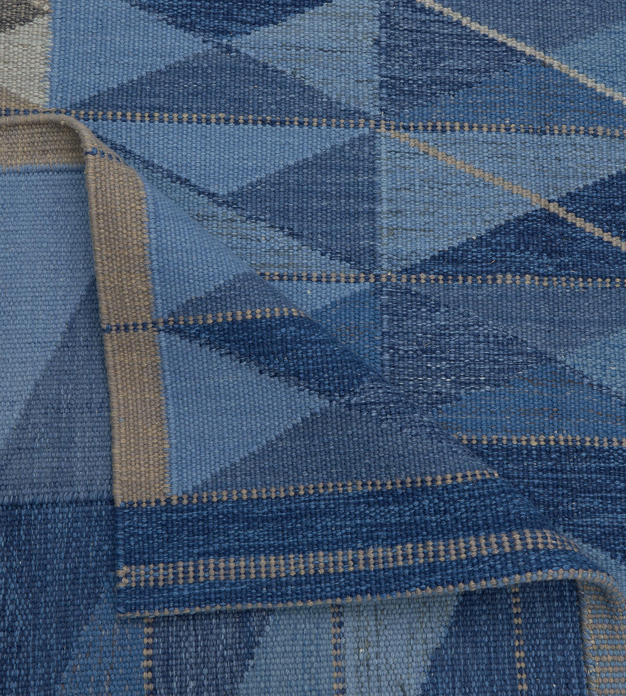 Tappeto grafico contemporaneo tessuto a mano in 100% lana blu  10'2x13'8 in vendita 2