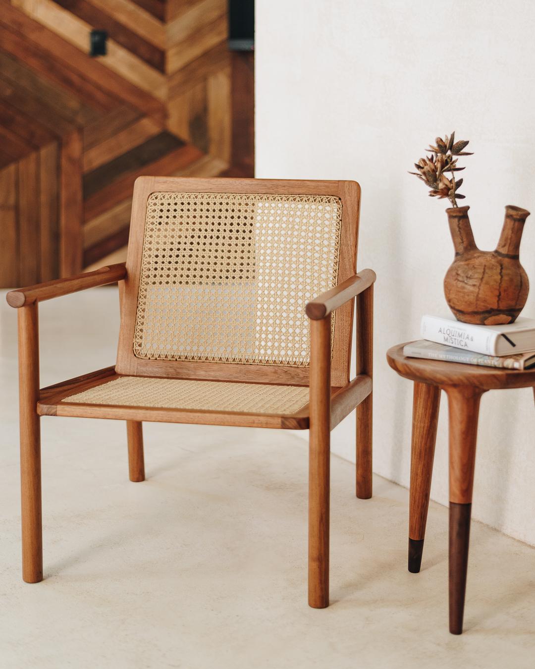 Mexican Hand-Woven Contemporary Armchair in Caribbean Walnut For Sale