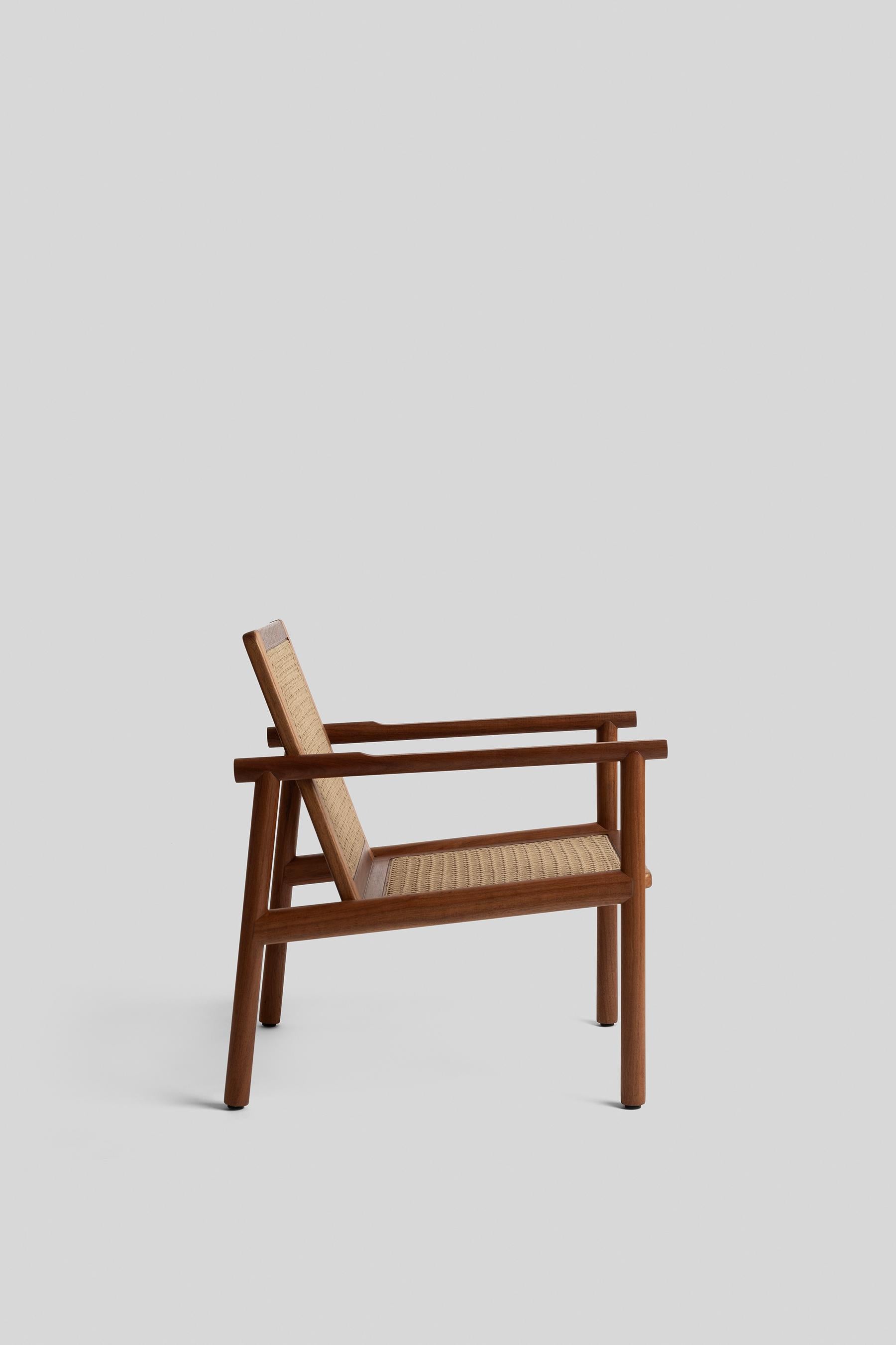Modern Wooden Armchair with Handmade Weaving, Mexican Contemporary Design, In Stock For Sale