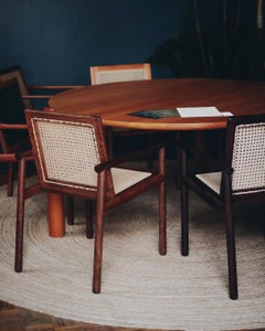 Wooden Chair in Tropical Mexican Wood with Beige Handmade Woven Detailing