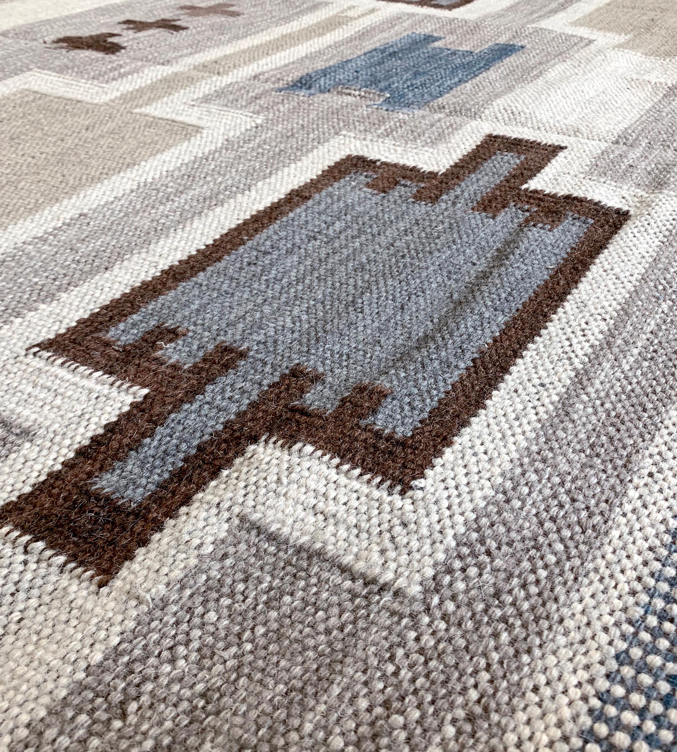 Handgewebte Contemporary Wool Swedish Style Flat-Weave (Wolle) im Angebot
