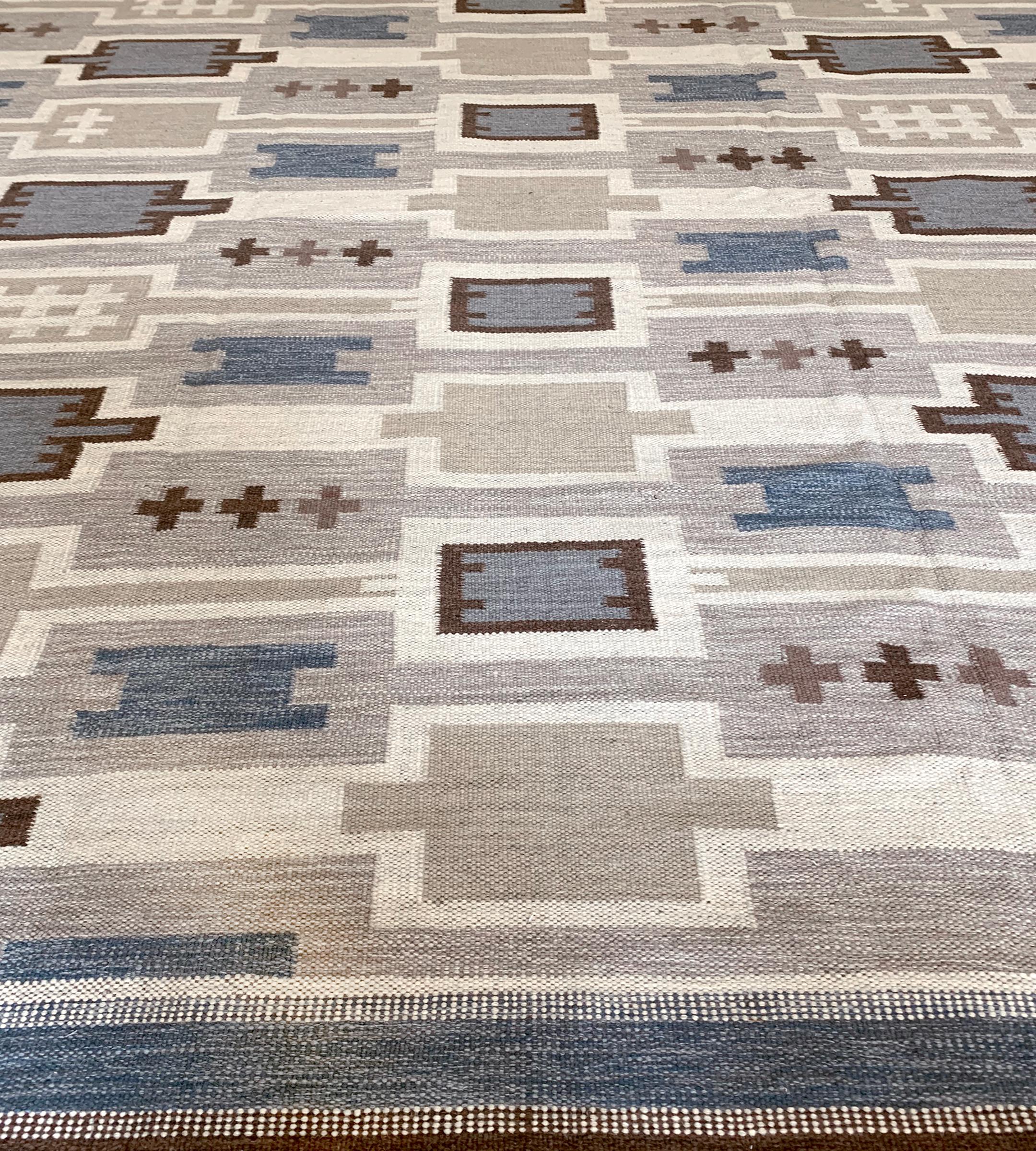 Handgewebte Contemporary Wool Swedish Style Flat-Weave im Angebot 1