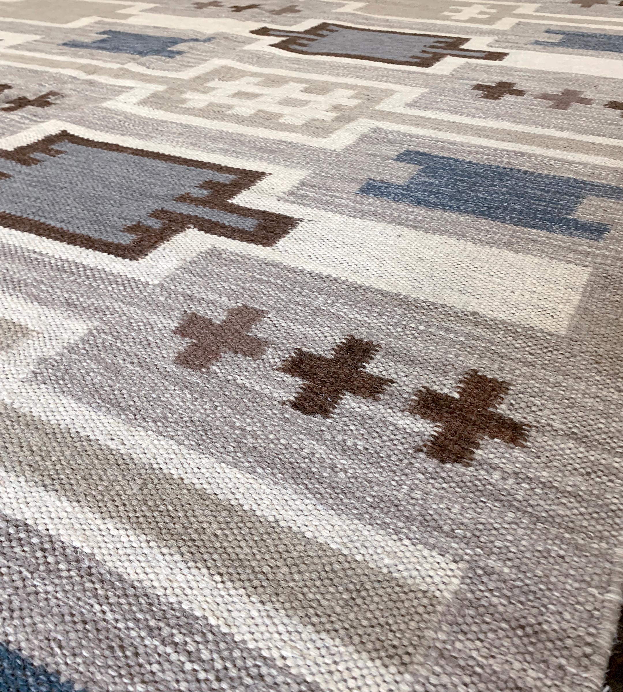 Handgewebte Contemporary Wool Swedish Style Flat-Weave im Angebot 2