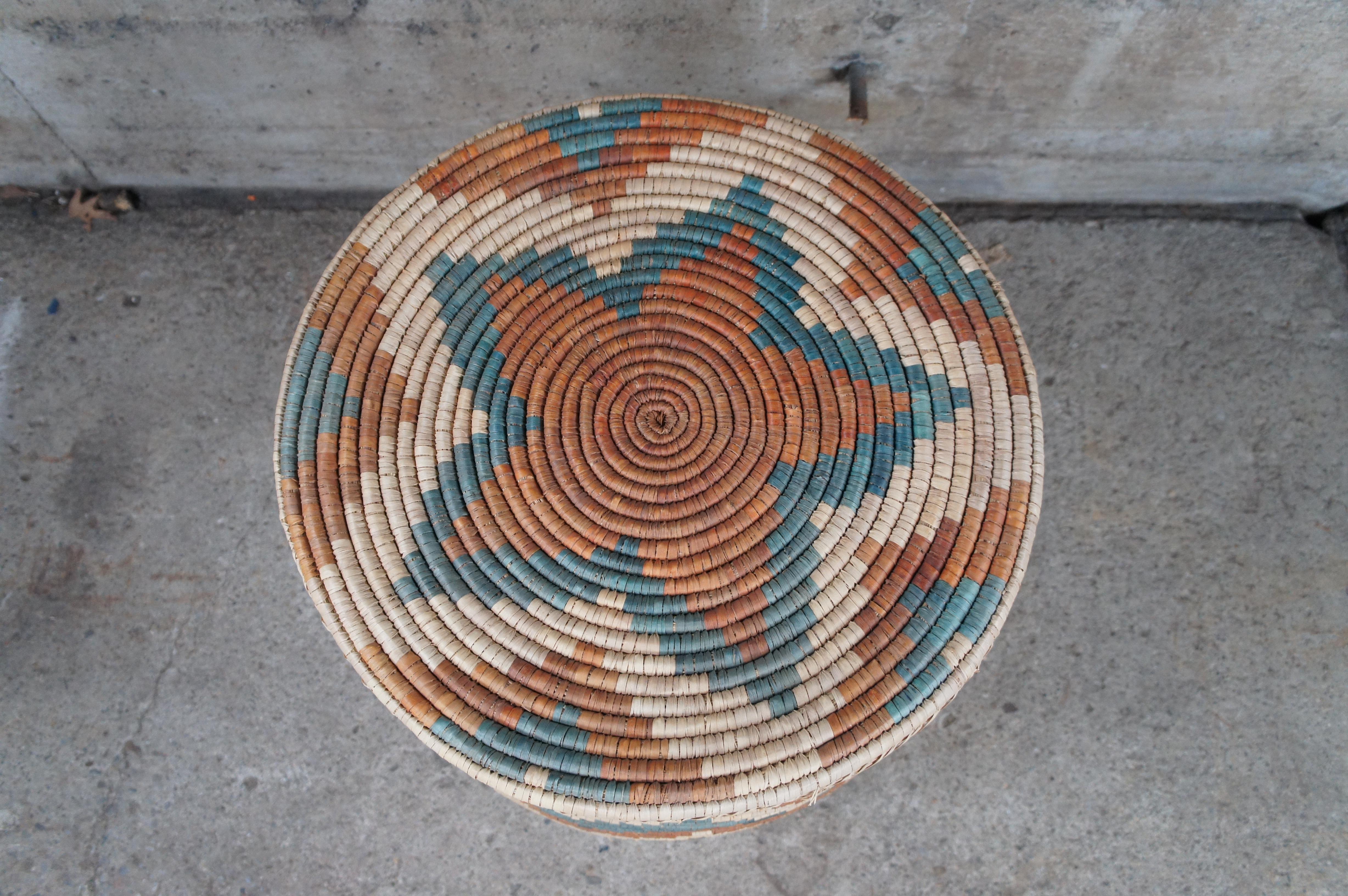 Hand Woven Decorative Southwestern Wicker Storage Basket Hamper Side Table 24