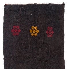 3.8x10.4 Ft Handmade Flat-weave Runner Rug/Kilim, Natural Goat's Wool in Black