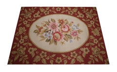French Style Carpet Floral Red Needlepoint Rug Aubusson Area Rug