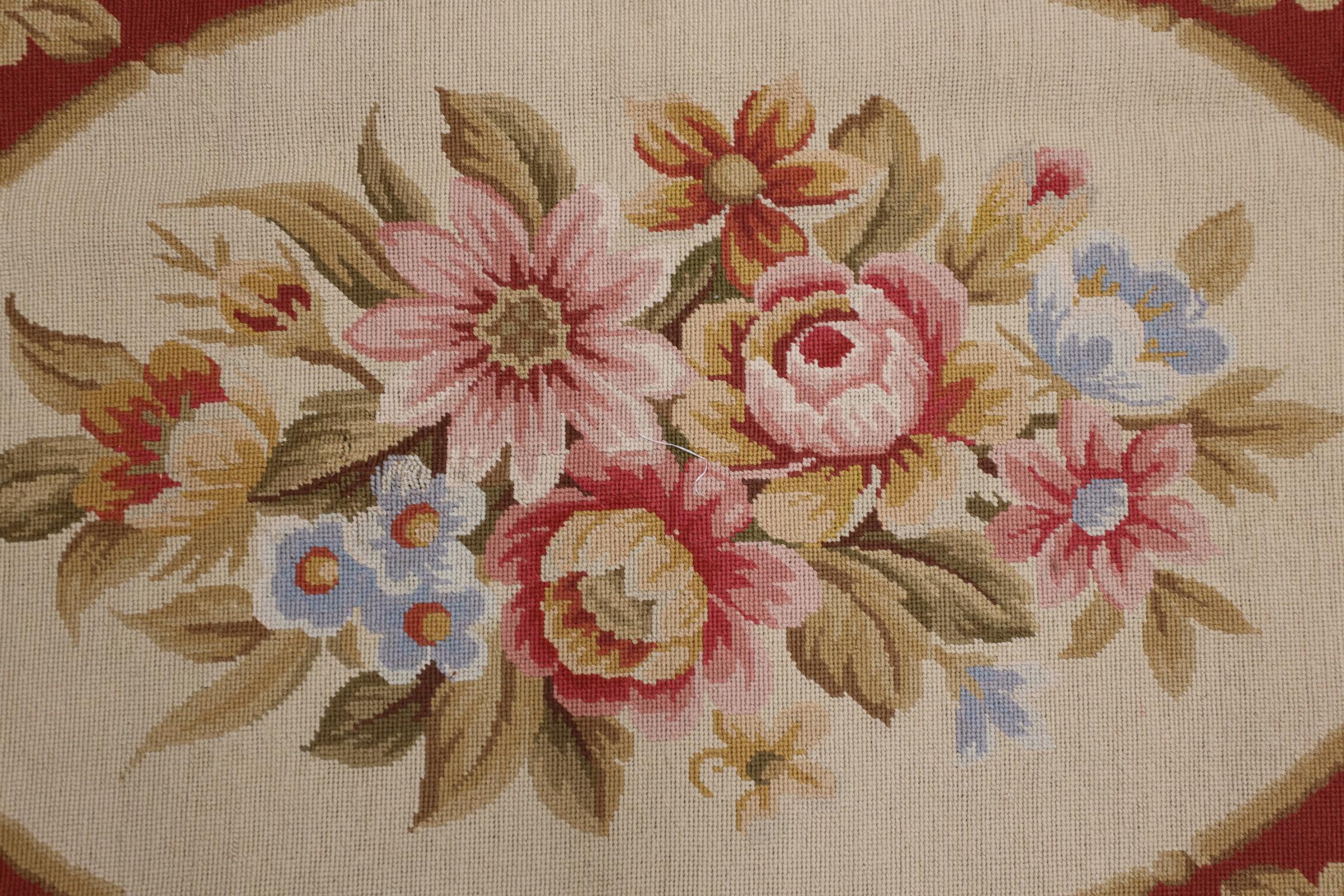 Baroque French Style Carpet Floral Red Needlepoint Rug Aubusson Area Rug For Sale