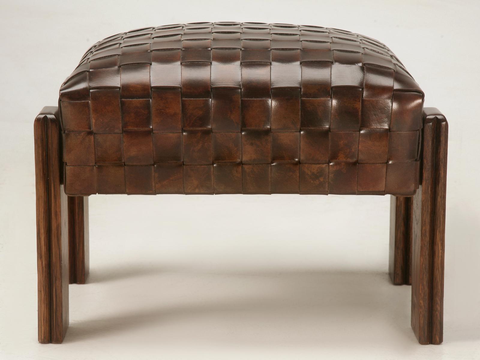 Handwoven Leather French Style Club Chair with Matching Ottoman, Optional colors For Sale 9