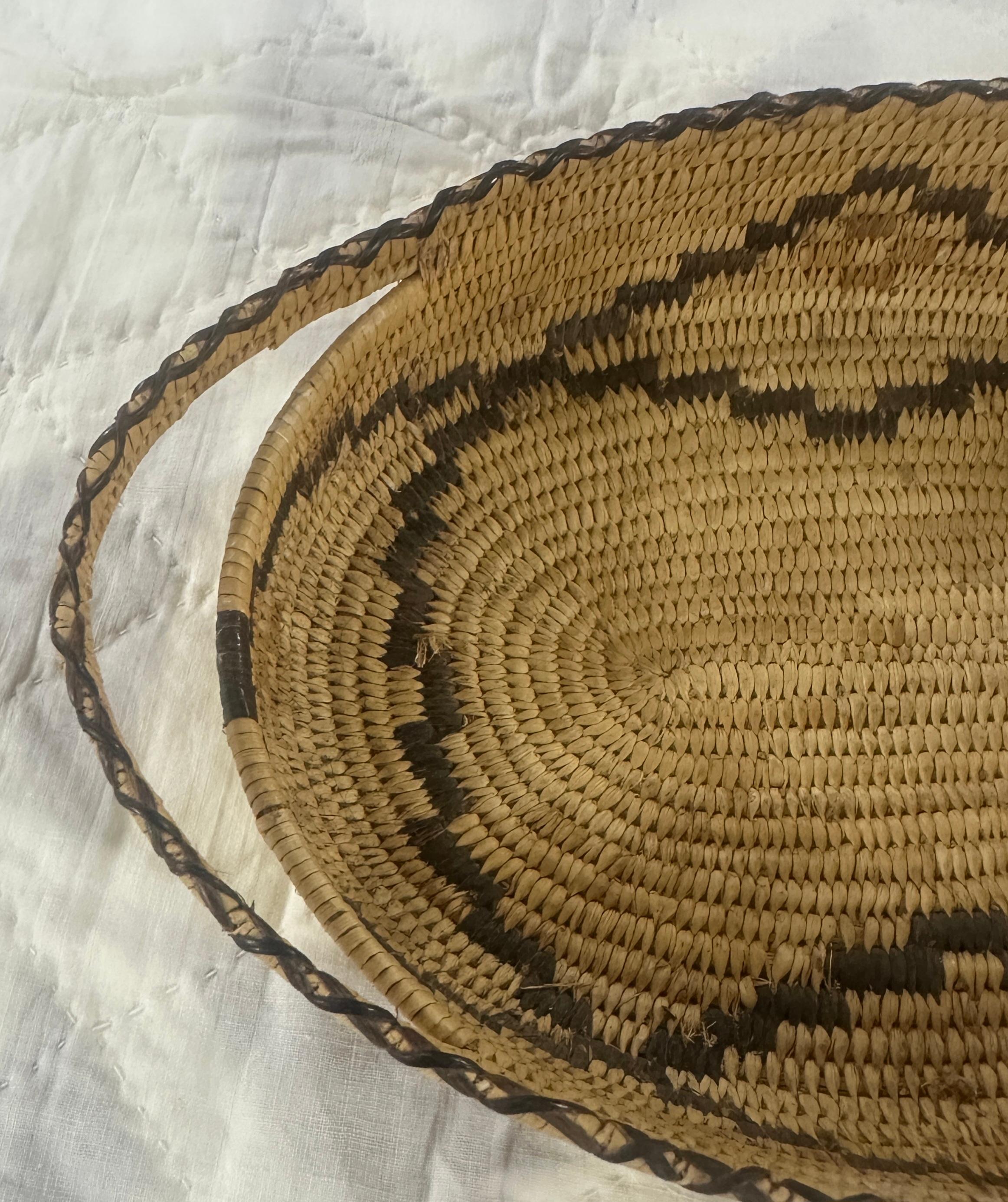 Folk Art Hand Woven Handled Pima Basket For Sale
