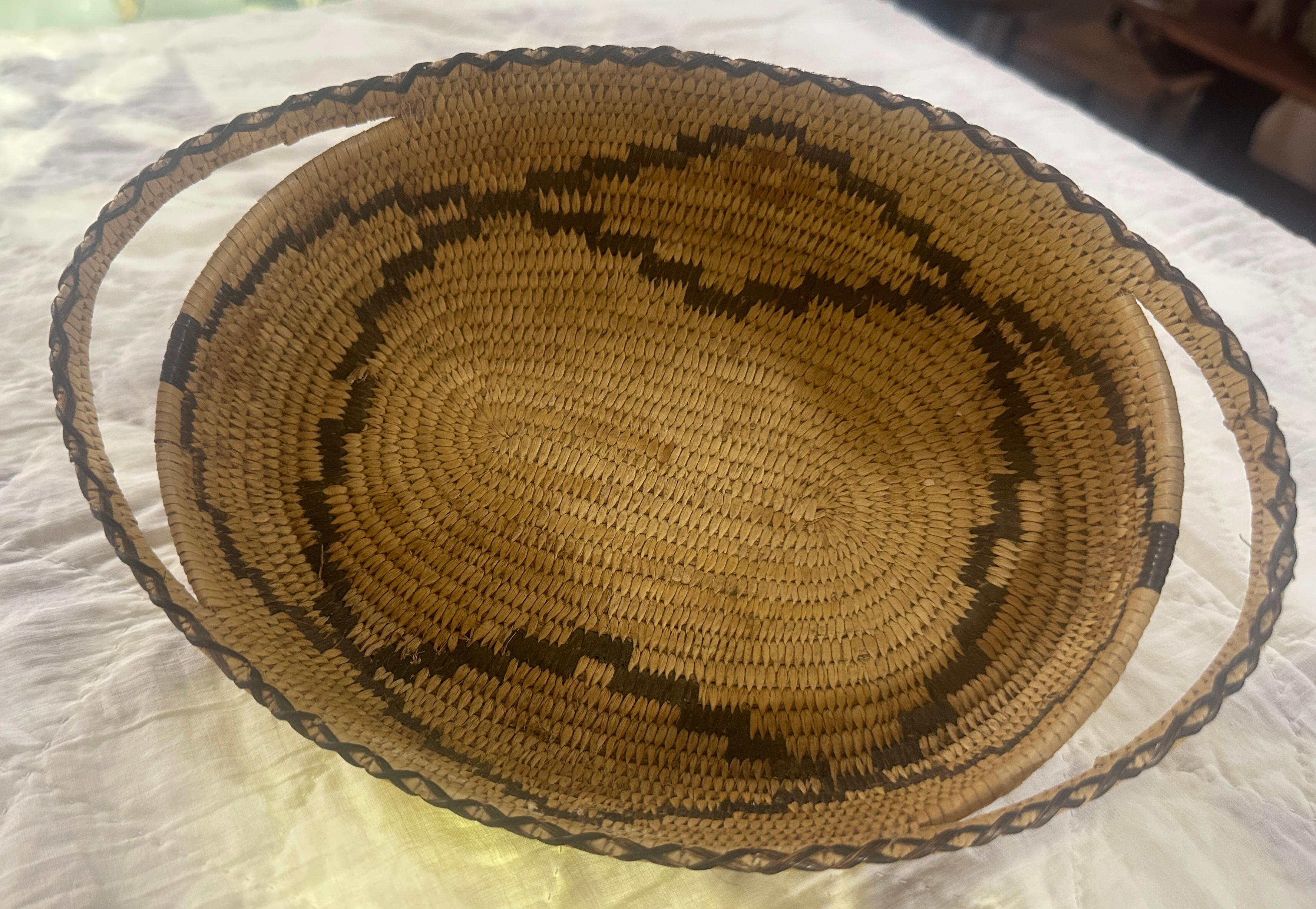 Hand-Woven Hand Woven Handled Pima Basket For Sale