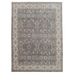 Tappeto indiano Oushak tessuto a mano nei toni del kaki, del grigio e del taupe 8'1 x 12'2