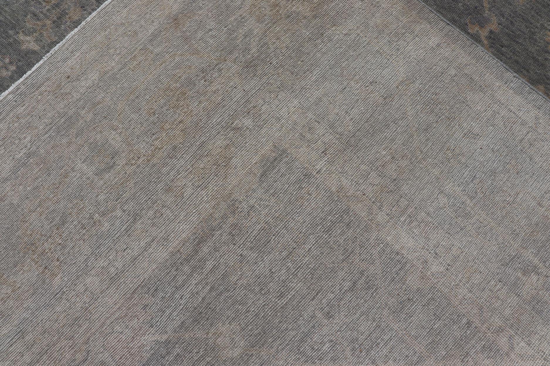 Tapis indien en laine Oushak tissé à la main avec des bleus et des gris délavés 11'10 x 15'2 en vente 3