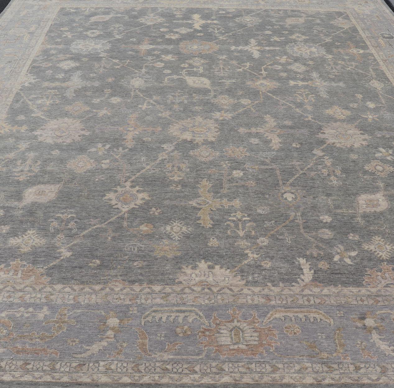 Tapis indien en laine Oushak tissé à la main avec des bleus et des gris délavés 11'10 x 15'2 en vente 5
