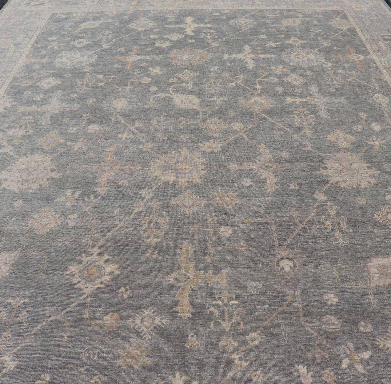 Tapis indien en laine Oushak tissé à la main avec des bleus et des gris délavés 11'10 x 15'2 en vente 6