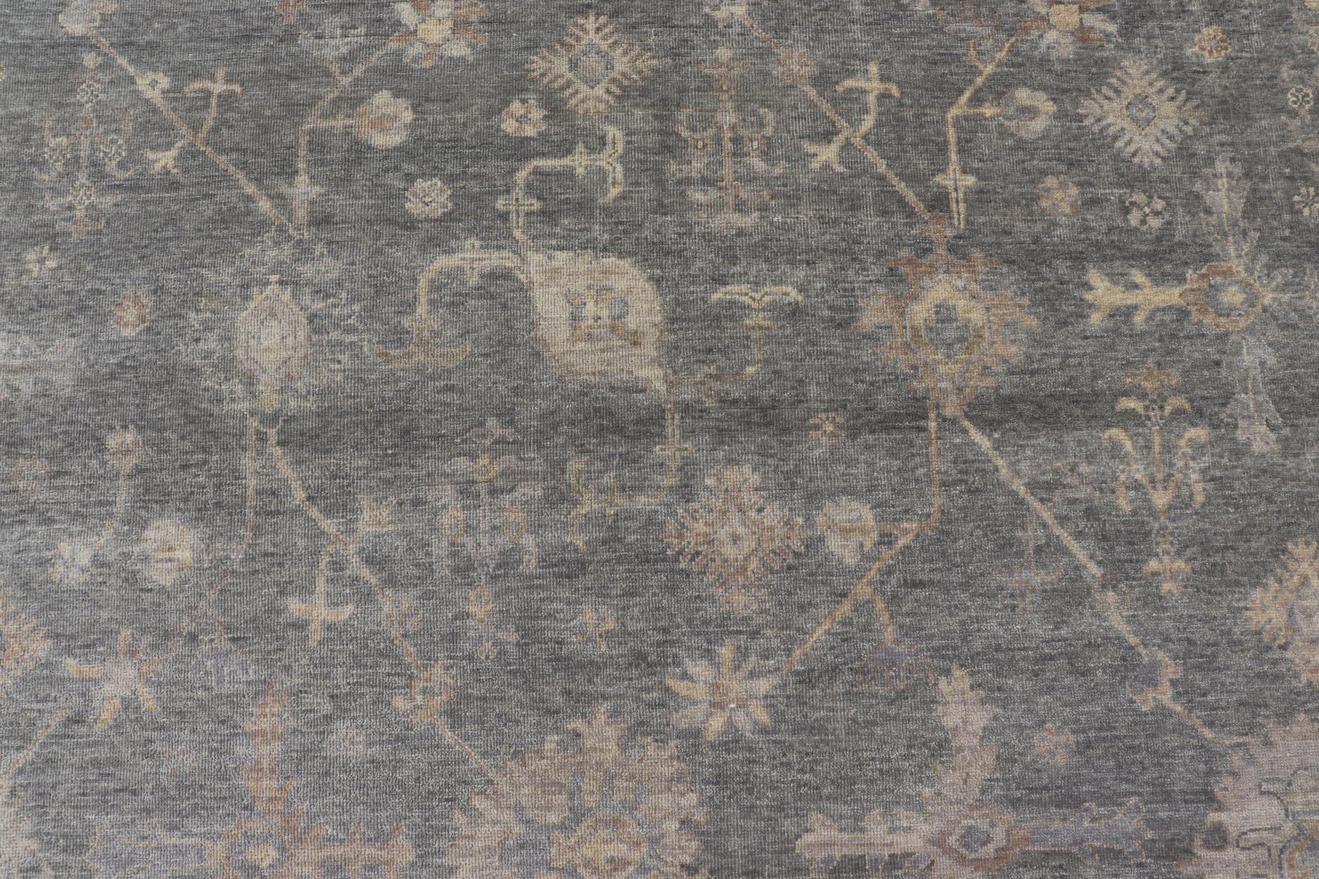 Indien Tapis indien en laine Oushak tissé à la main avec des bleus et des gris délavés 11'10 x 15'2 en vente