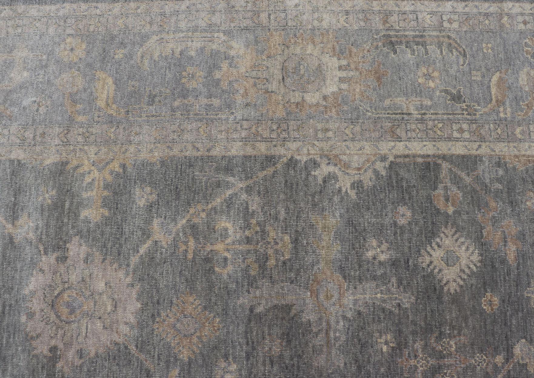 Tapis indien en laine Oushak tissé à la main avec des bleus et des gris délavés 11'10 x 15'2 en vente 2