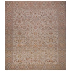 Vintage Hand Woven Ivory Persian Tabriz Rug Recreation - FREE SHIPPING