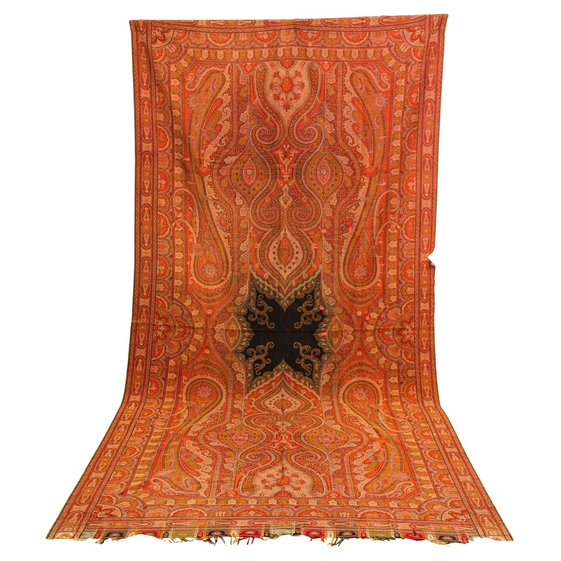 Scialle tessile asiatico Kashmir Paisley tessuto a mano 1850-1890 in vendita