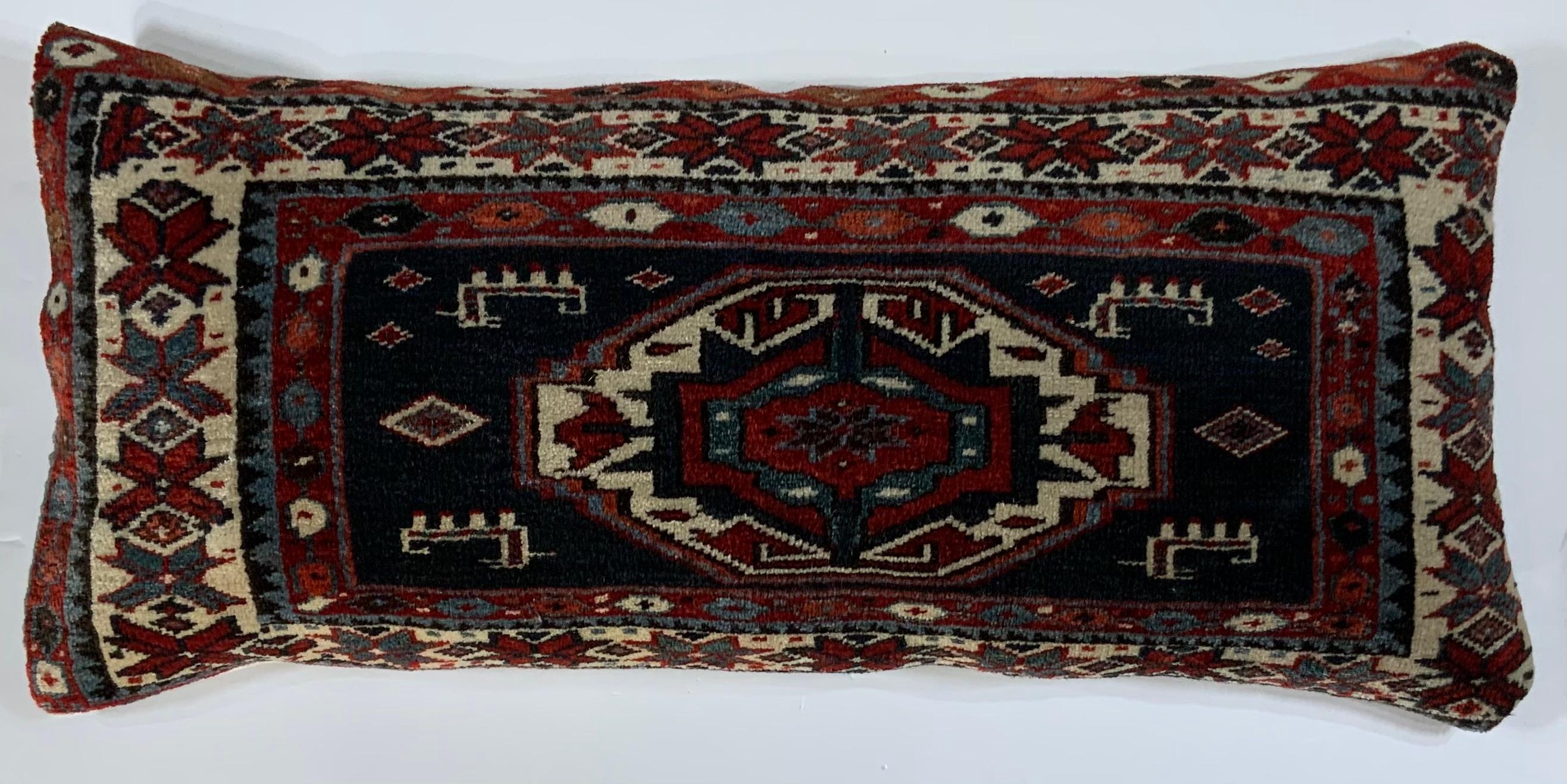 Exceptional pillow made of handwoven antique collectible rug, beautiful geometric motif.
Made of fine wool, professionally hand wash before we made it to pillow, antique linen backing flash quality insert.
  
