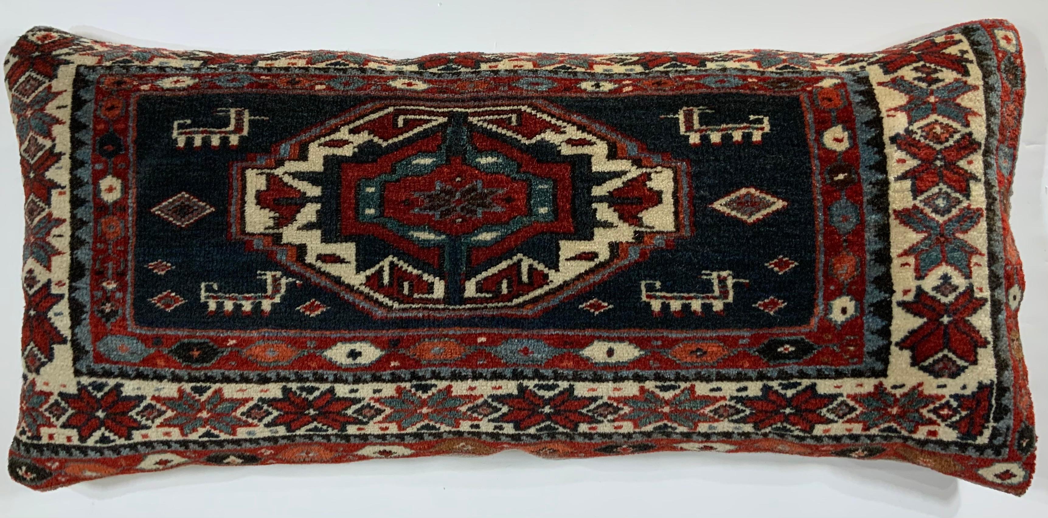 Early 20th Century Handwoven Kazak Rug Pillow For Sale