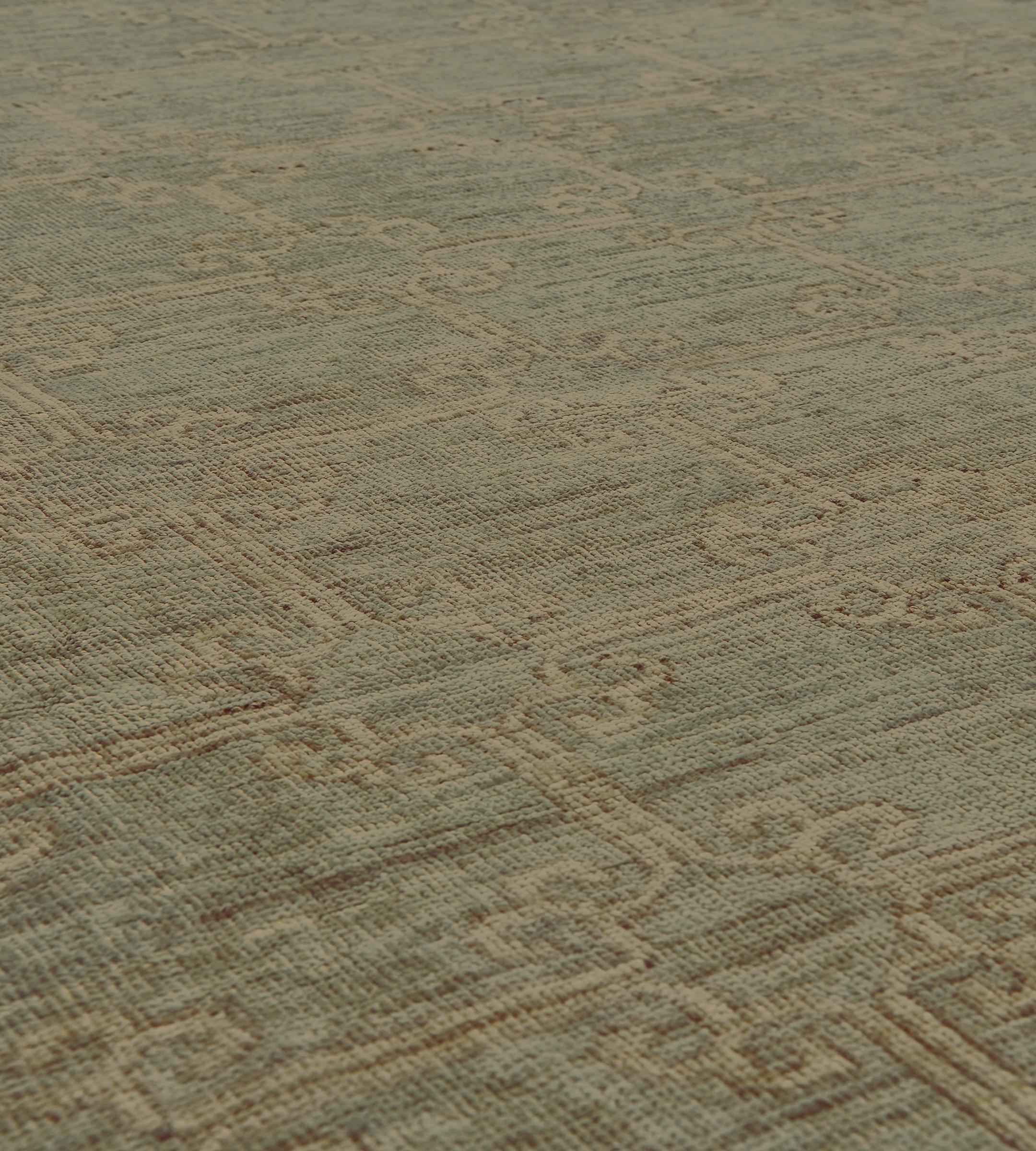 Hand-Knotted Hand-woven Khotan Inspired Wool Rug For Sale