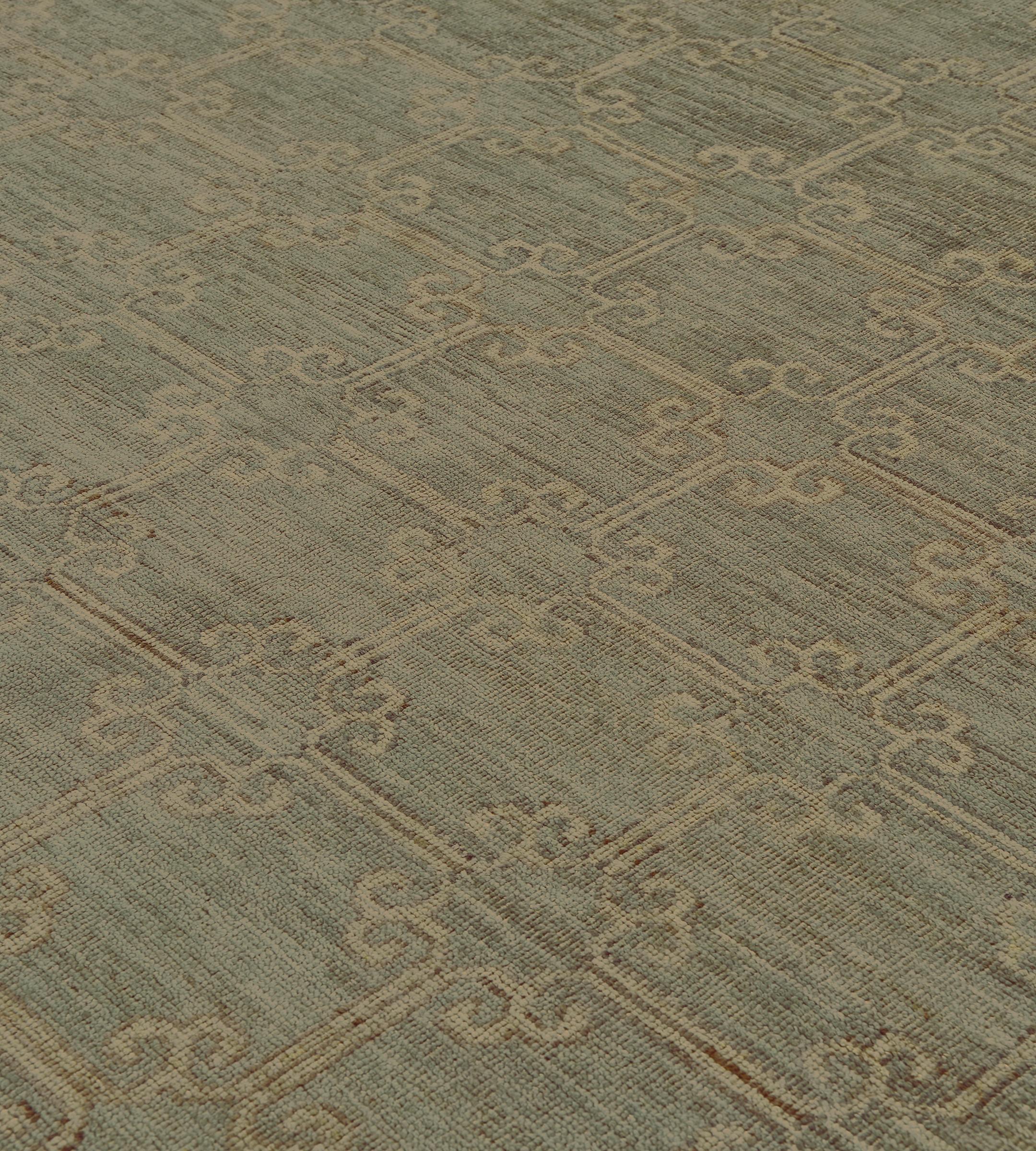 Contemporary Hand-woven Khotan Inspired Wool Rug For Sale