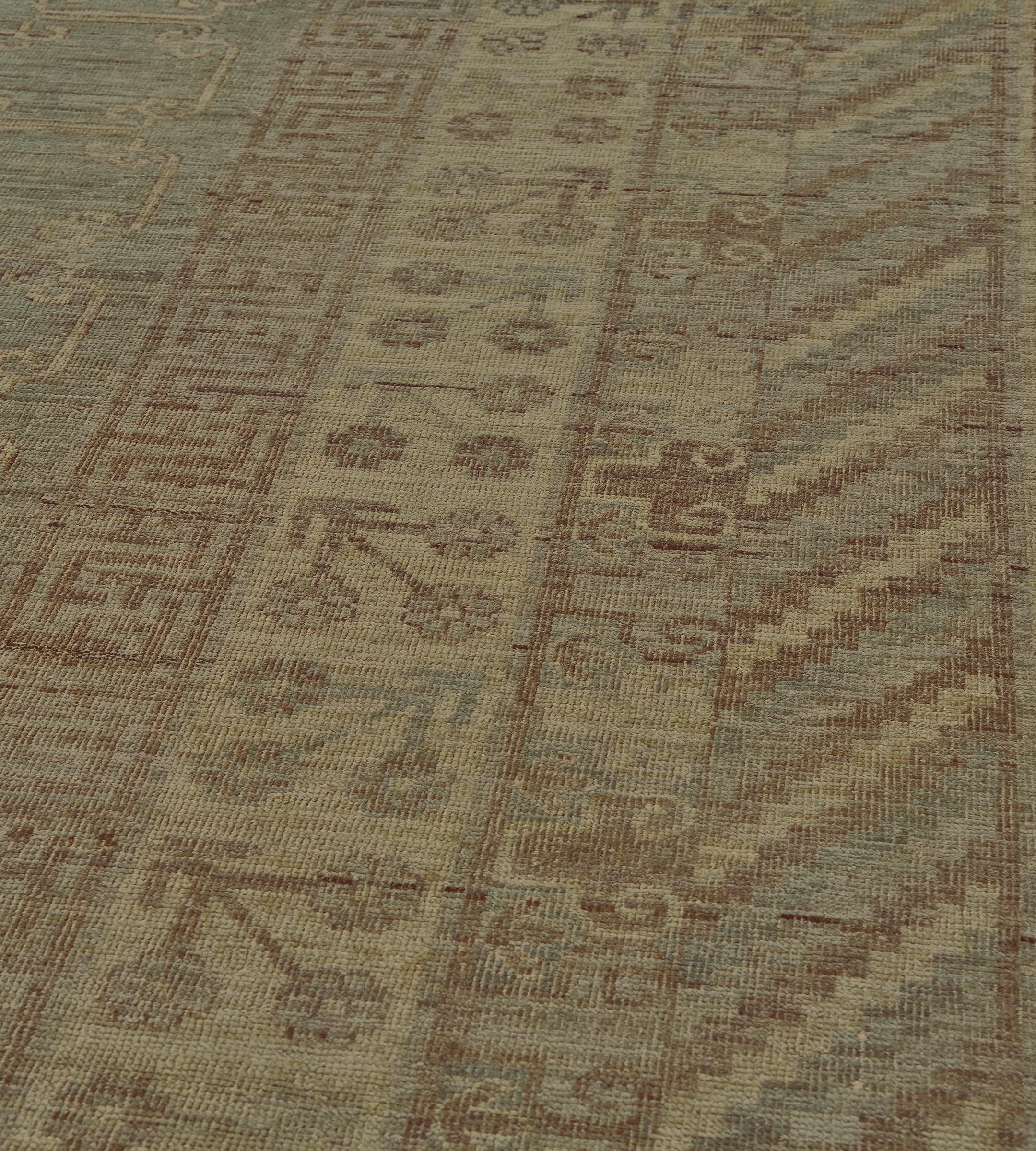 Hand-woven Khotan Inspired Wool Rug For Sale 1
