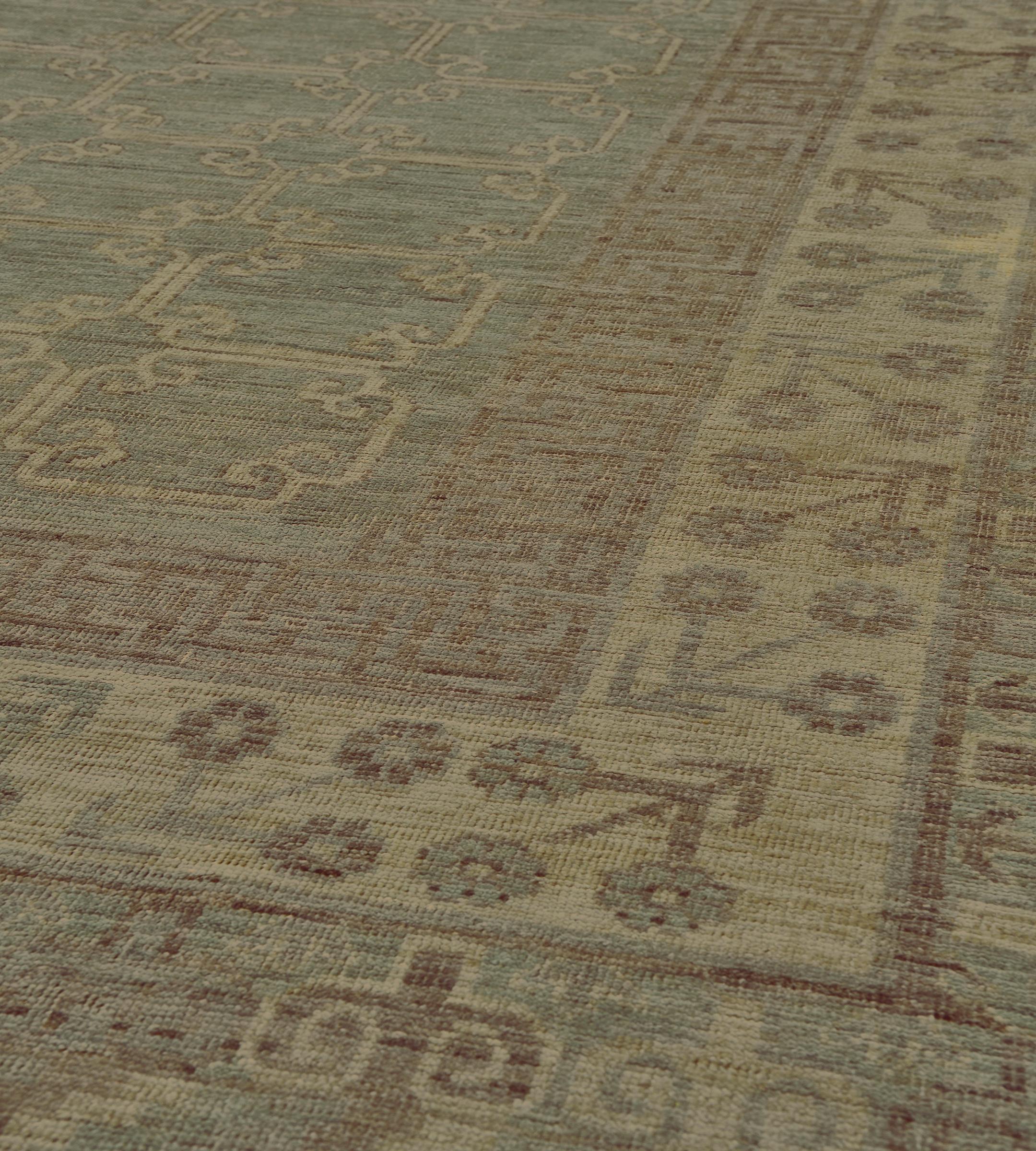 Hand-woven Khotan Inspired Wool Rug For Sale 2