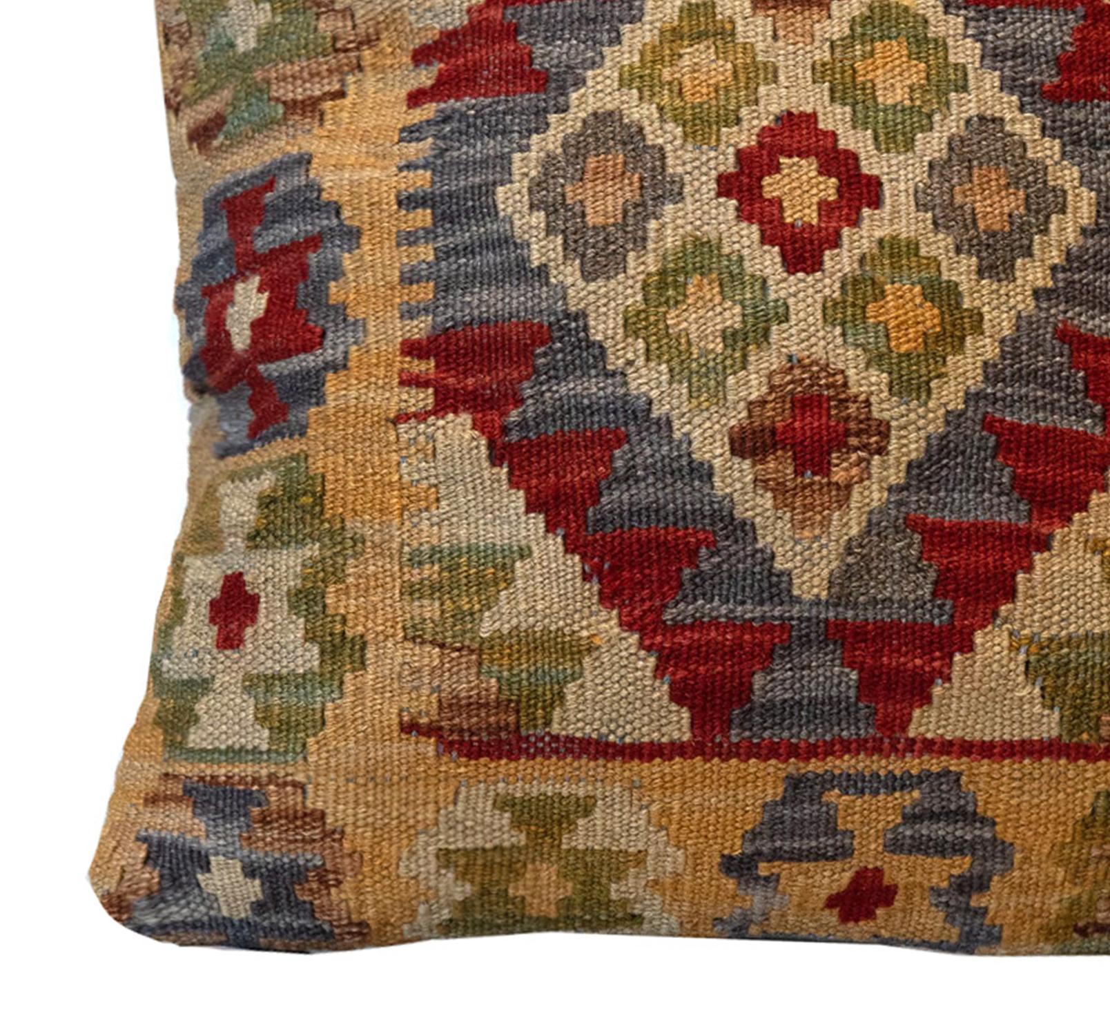 Rustic Hand Woven Kilim Cushion Cover Oriental Pillow Case Red Blue Beige Wool
