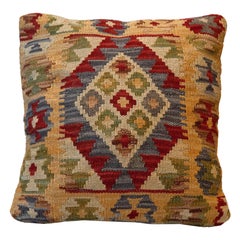 Hand Woven Kilim Cushion Cover Oriental Pillow Case Red Blue Beige Wool