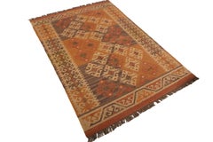 Hand-Woven Kilim Rug Beige Orange Geometric Diamond Pattern