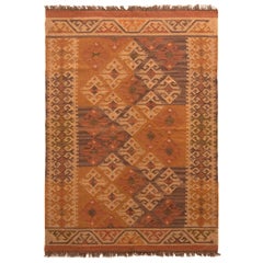 Hand-Woven Kilim Rug Beige Orange Geometric Diamond Pattern