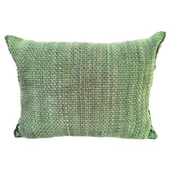 Hand Woven  Leather Cushion Color Bright Green Oblong Shape
