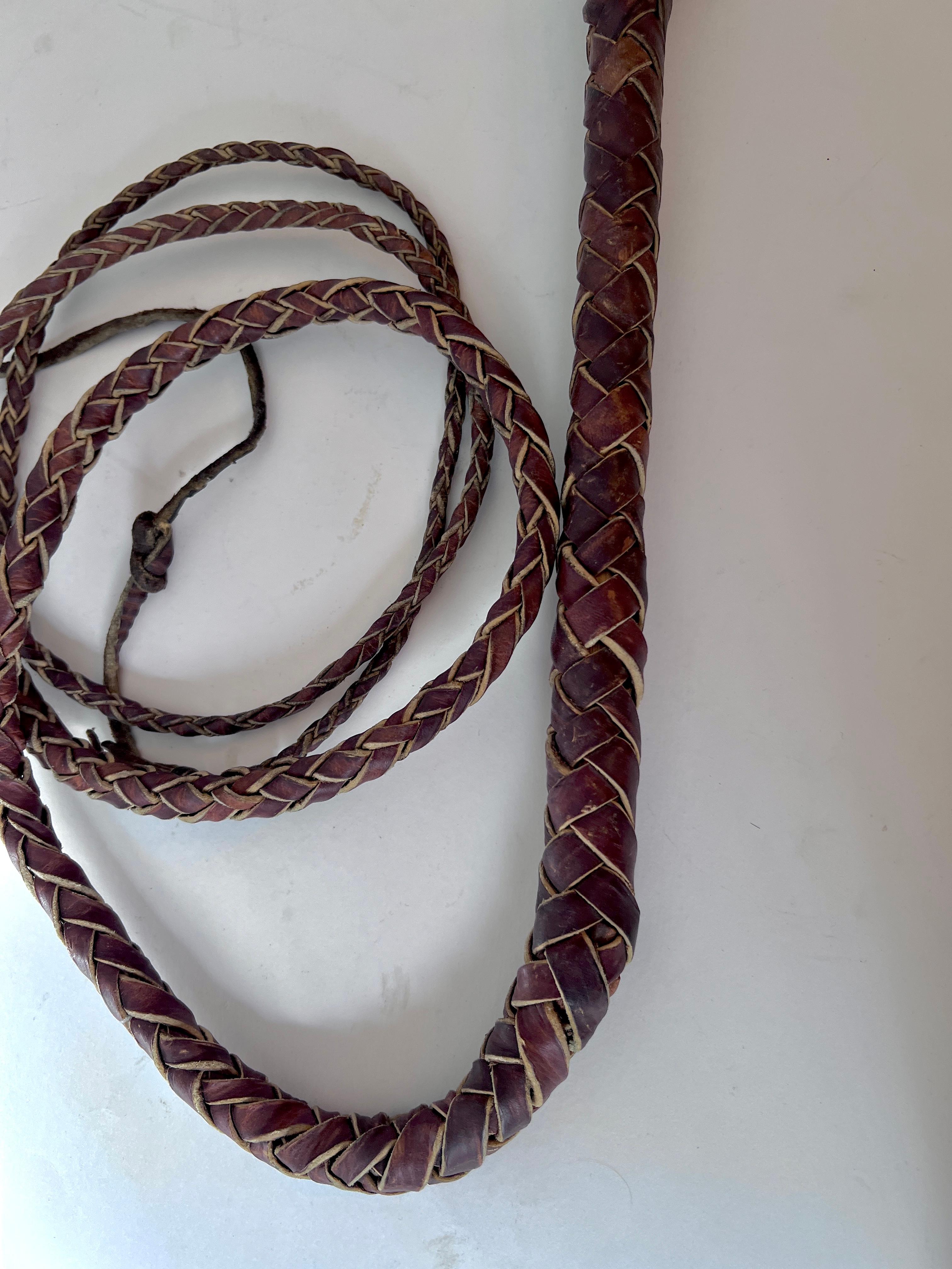 Hand-Crafted Hand Woven Leather Western Whip For Sale