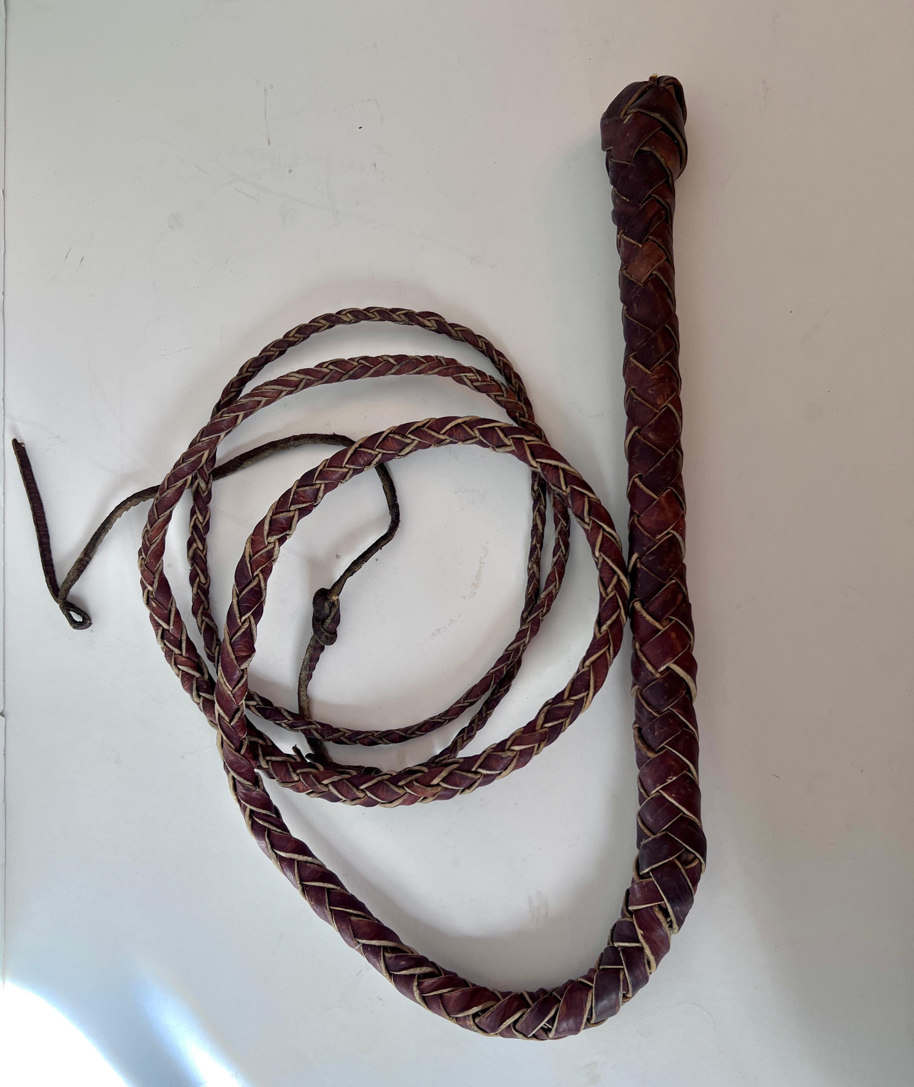 Hand Woven Leather Western Whip In Good Condition For Sale In Los Angeles, CA